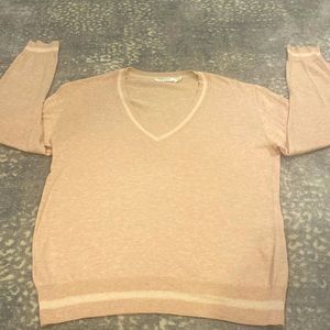 RAG & BONE COTTON PINKISH PEACH AND WHITE SWEATER PETITE